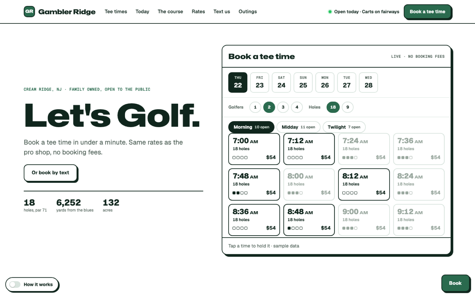 Gambler Ridge course website with live tee times